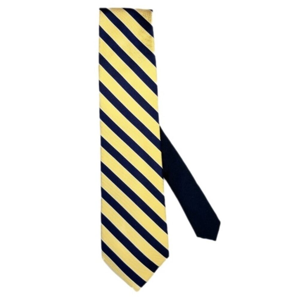Y2K Tommy Hilfiger Silk Tie Navy Yellow Stripe Preppy Classic Career Heritage